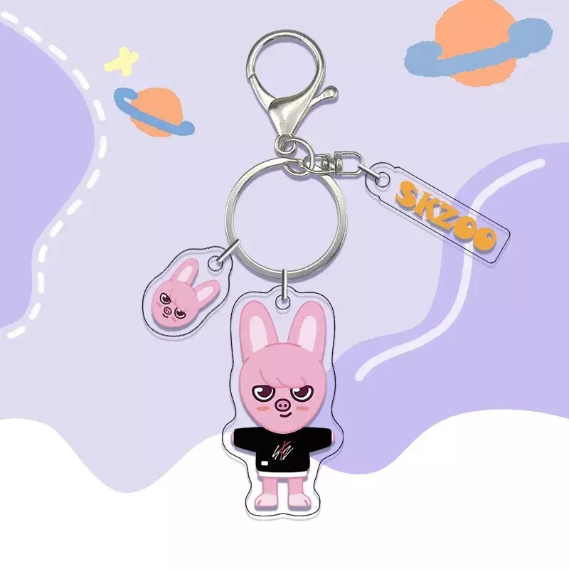 MINISO Skz Figure Cartoon Stray Double-Sided Printing Transparent Acrylic Keychain Keyring Bag Accessories Fans Collection Gifts