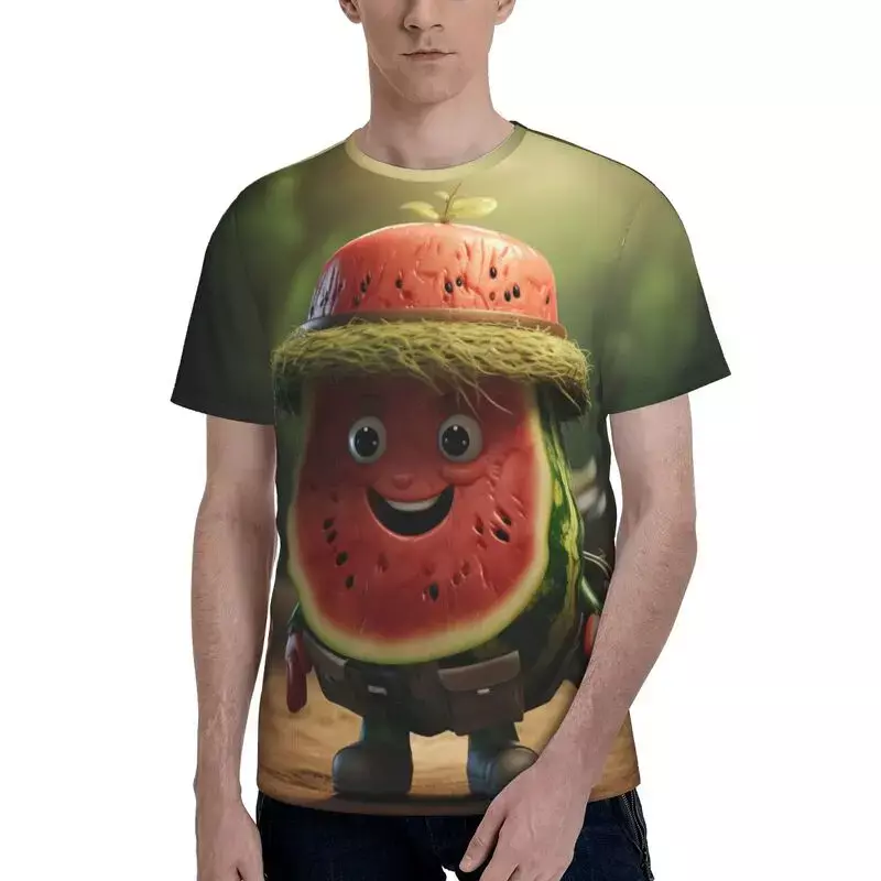 ¿Quieres Bite un mordedor? Camiseta informal de manga corta para hombre, camiseta transpirable con Estampado de sandía en 3D, talla grande, a la moda, Y2K