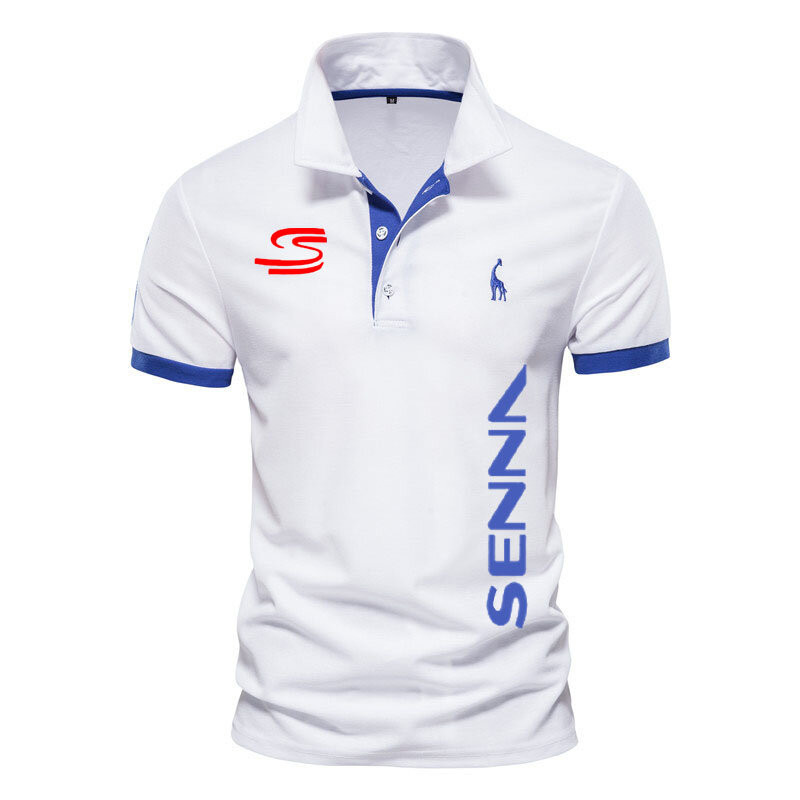 Ayrton Senna-Camisa polo masculina, algodão casual, manga curta, lapela high-end, camiseta extragrande, pessoas gordas, luxo, verão