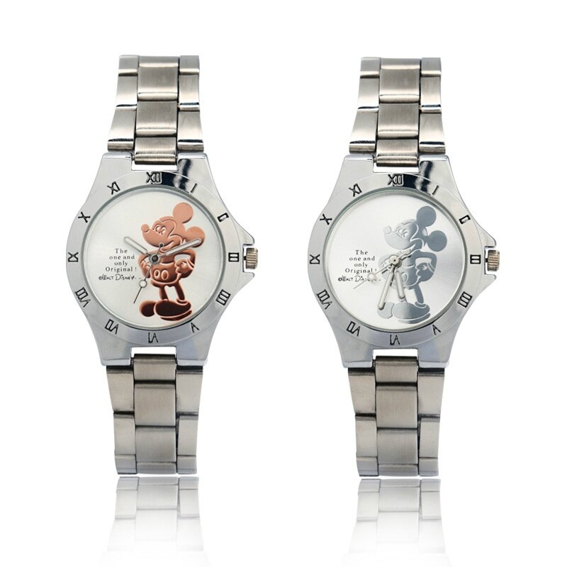 Disney-Reloj de Mickey Mouse y Minnie para niños y niñas, cronógrafo de cuarzo de acero, dorado y plateado, ideal para estudiantes y adultos, regalo de cumpleaños, novedad