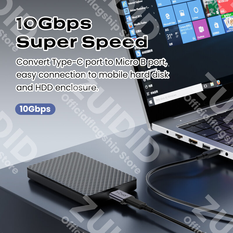 อะแดปเตอร์3.0แปลงการซิงค์ข้อมูลความเร็วสูงถึง10Gbps สำหรับ MacBook Pro Samsung HDD SSD Type C เป็น Micro B