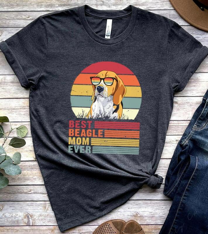 Best Beagle Mom Ever Shirt Vintage Retro Dog Lover Gift 100% cotton Short Sleeve 100% Cotton Top Tee Funny Unisex  Drop shipping