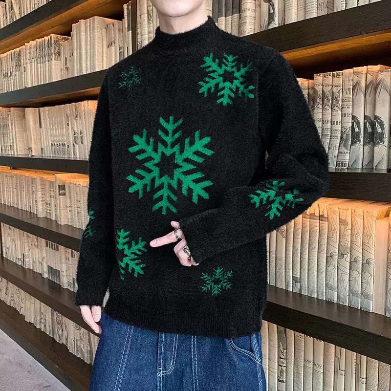 Suéter grueso de cuello redondo para hombre, prenda de punto con Base térmica, informal, a la moda, novedad de 2023