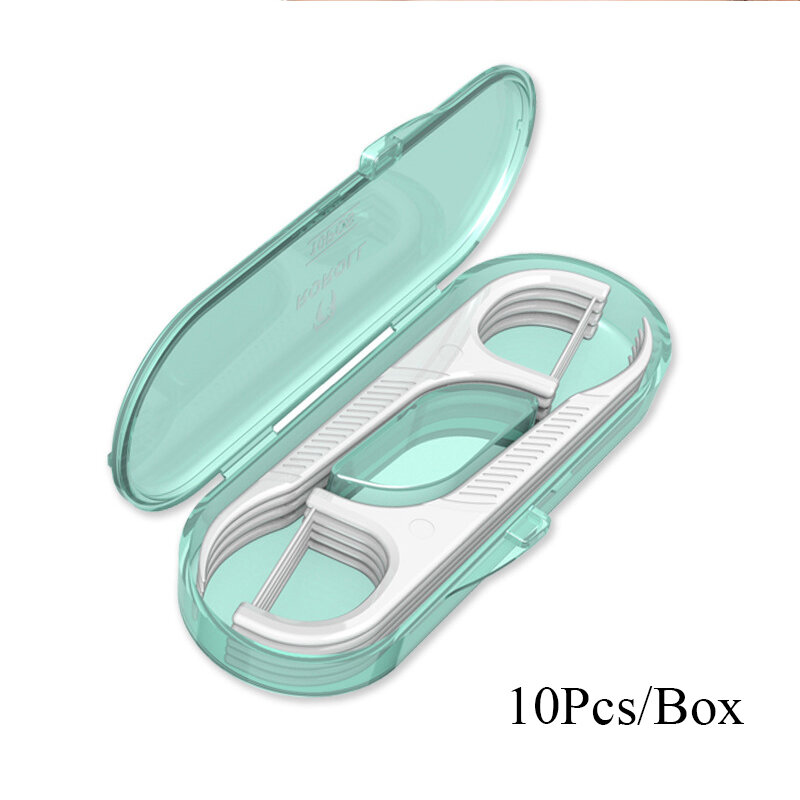 Portable Plastic Floss Toothpick Set com Estojo de Armazenamento Escova Interdental Reutilizável Dental Floss, Dentes Limpador, 10Pcs por Caixa
