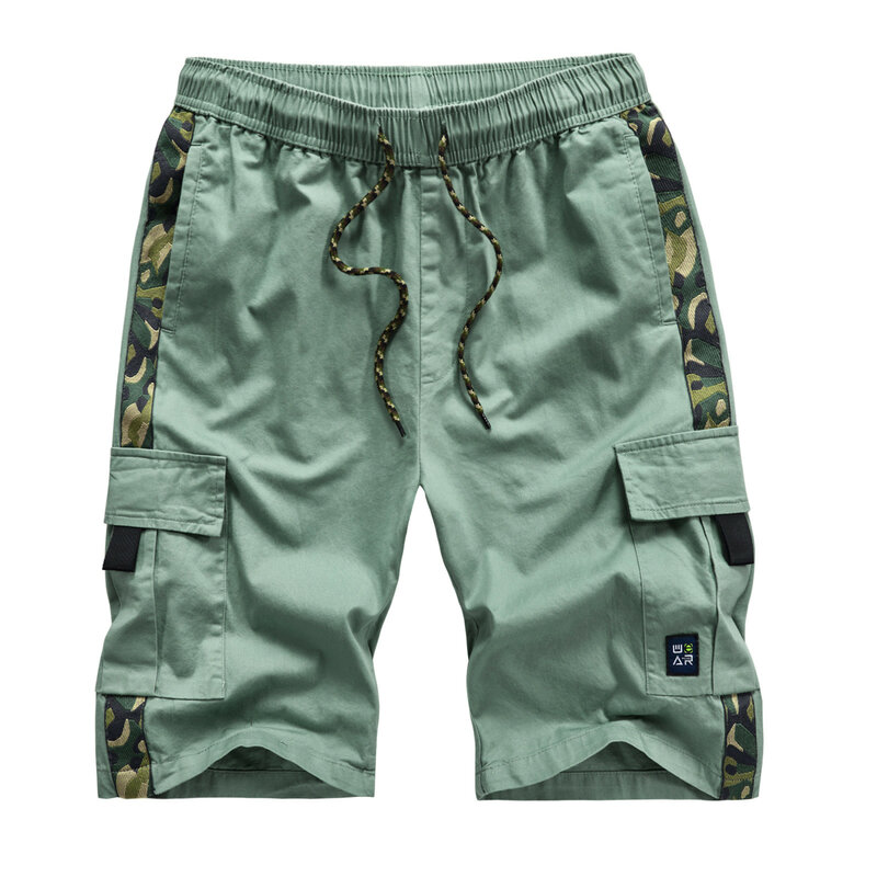 Pantalones cortos con estampado de camuflaje para hombre, Shorts de color sólido, holgados, con cordón, cintura elástica, moda de verano