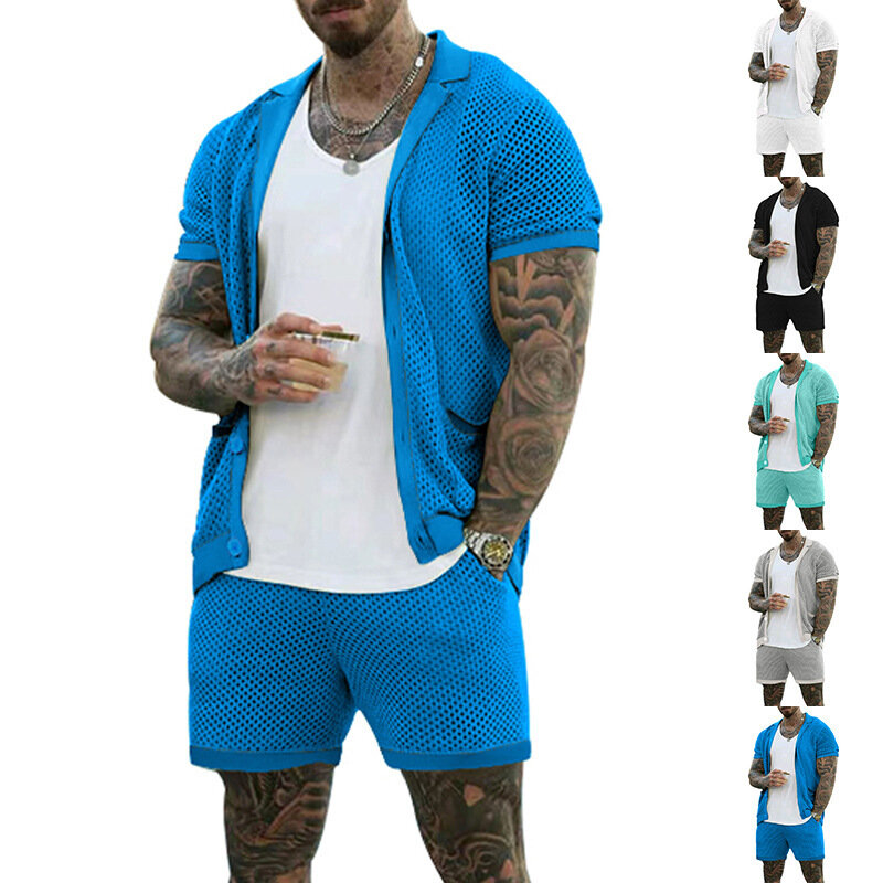 2024 Short-sleeved Shorts Suit Men's Lapel Cardigan Short-sleeved Suit Men's Summer Two-piece Set