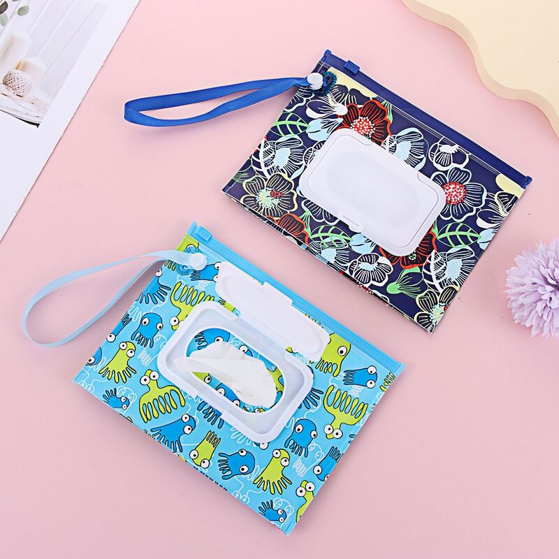 EVA Baby Wet Wipe Pouch Portable Wipes Holder Case Flip Cover Snap-Strap Reusable Refillable Cosmetic Pouch Useful Tissue Box