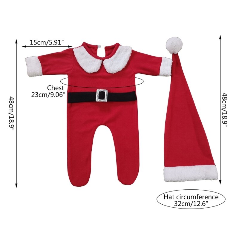 0-1M Baby Girls Boys Photo Props Christmas Costume Hat Photoshooting Outfit 2PCS