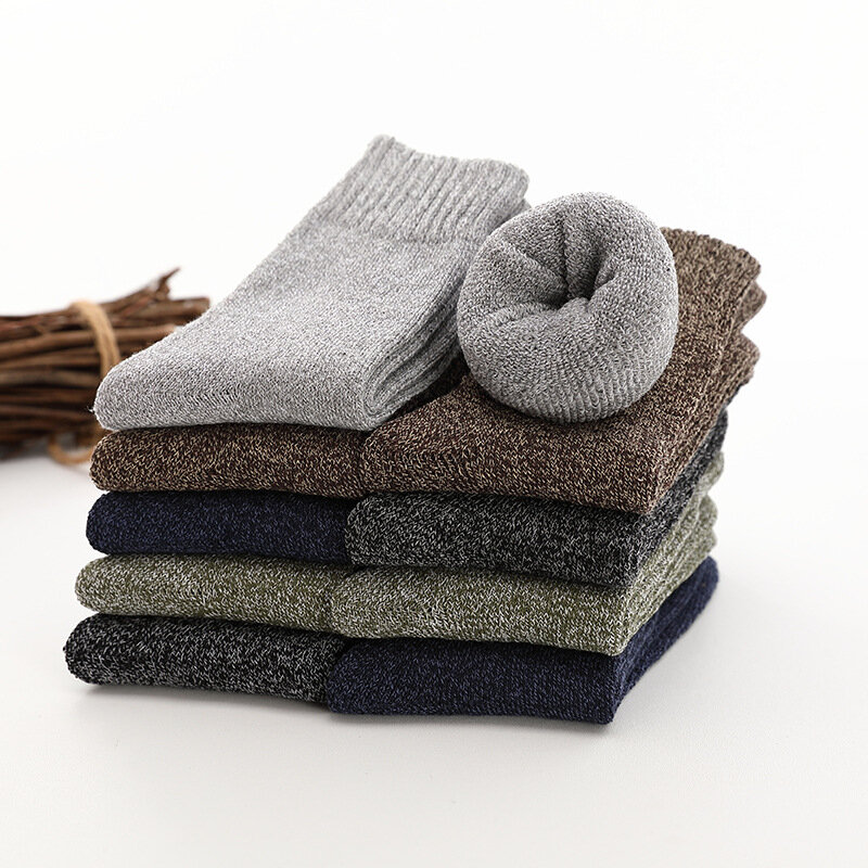 5 par zagęszczonych zimowych ciepłych skarpet do połowy łydki wysokiej jakości męskie skarpetki na ręcznik ocieplana bawełna przytulny męski ręcznik skarpetki podłogowe nas 37-44