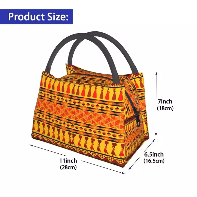 حقيبة غداء معزولة بتصميم عرقي أفريقي تقليدي للنساء ، للراحة في الهواء الطلق ، الفن القبلي في أفريقيا ، صندوق غداء مبرد حراري