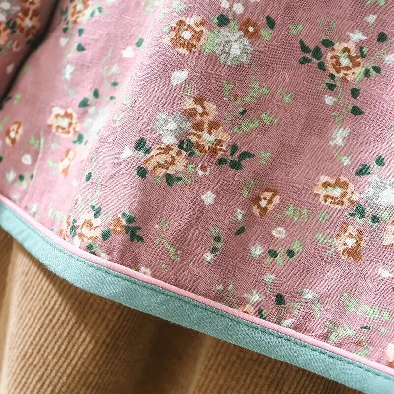 Camicia autunnale colletto rialzato abbottonato cotone lino floreale camicetta a maniche lunghe Retro stile cinese femminile Tang Suit Top