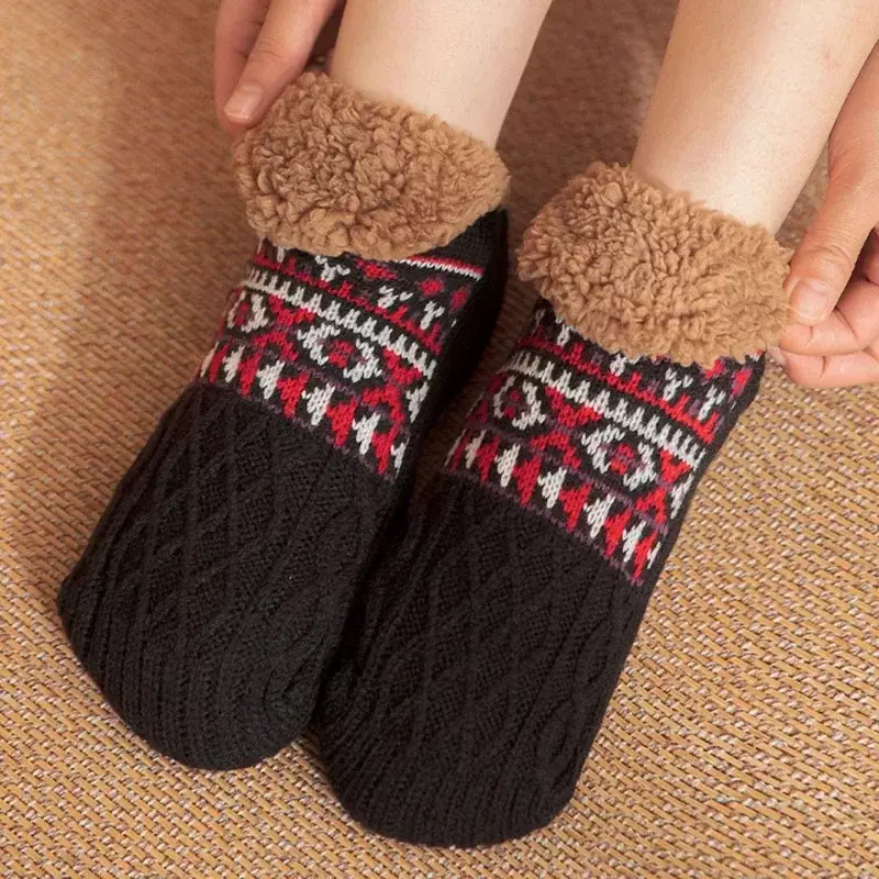 Men's Winter Indoor Home Slippers Socks Man Floor Socks Knitted Adult Plus Fleece Carpet Sock Bedroom Sleeping Sock Non-slip
