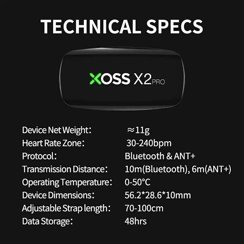 XOSS X2 프로 가슴 스트랩 심박수 센서, 방수 블루투스 ANT + 건강 피트니스 스마트 자전거 모니터