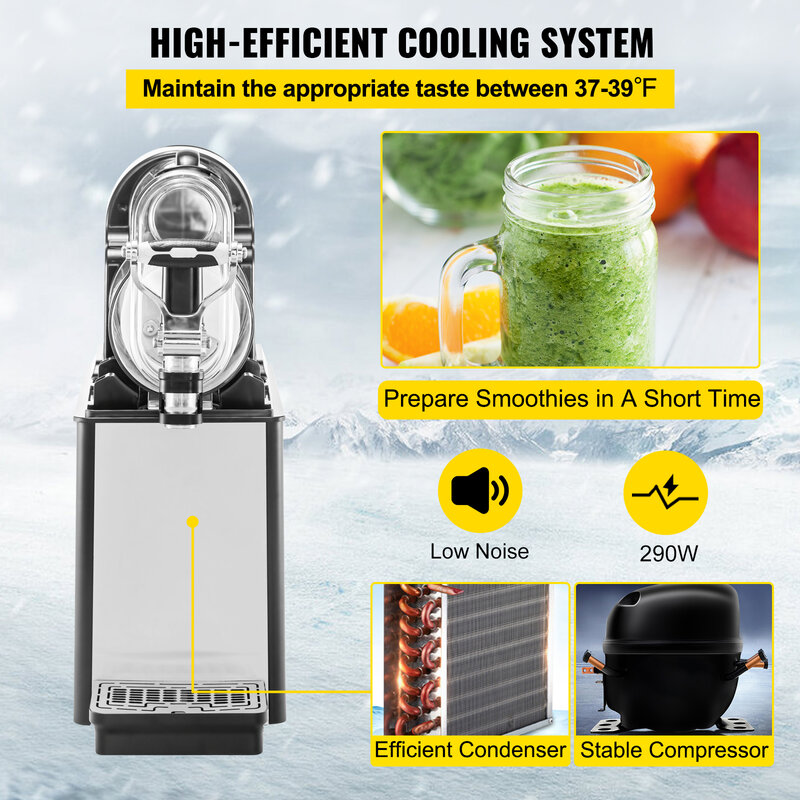VEVOR-Máquina Slushy Comercial, 3L, Tigela Única, 330W, Máquina de Bebidas Congeladas com Preservação de Temperatura Preto