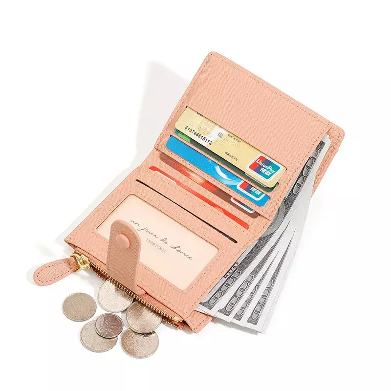 여성용 작은 오렌지 겨자 노란색 지갑, 2 겹 지갑, 지퍼 가죽 동전 지갑, 맞춤형 신용카드 홀더 지갑