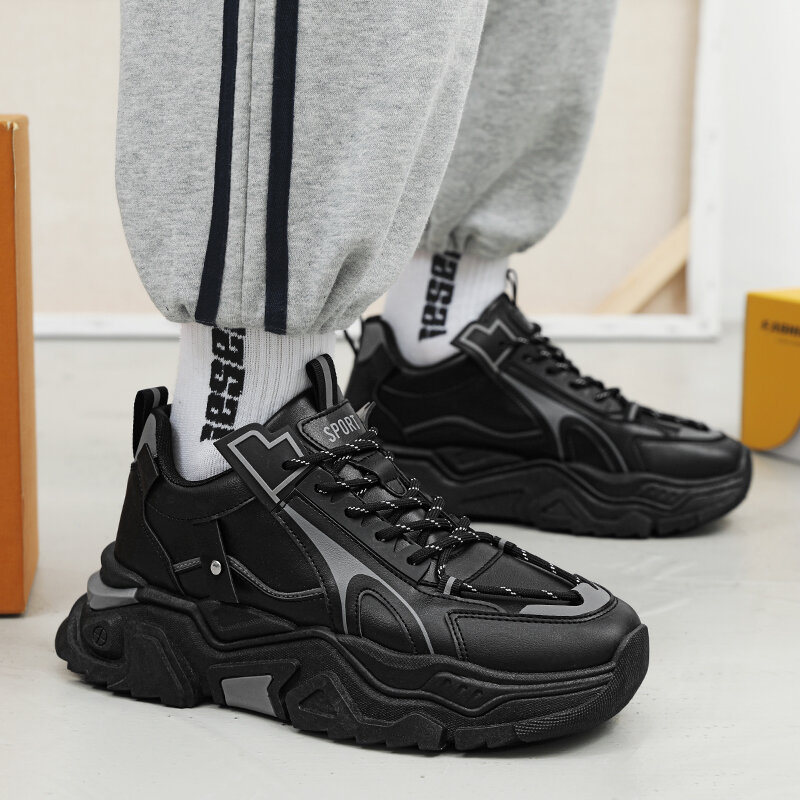 Scarpe da uomo scarpe sportive traspiranti in pelle Trend Lace Up Board Sneakers Platform Casual Jogging Dad Shoes Zapatillas Hombre