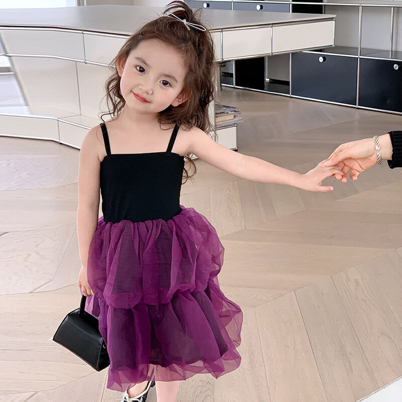 Girls Dress 2024 Summer New Korean Style Halter Girl Baby Western-style Summer Children Dress Little Girl Princess Dress