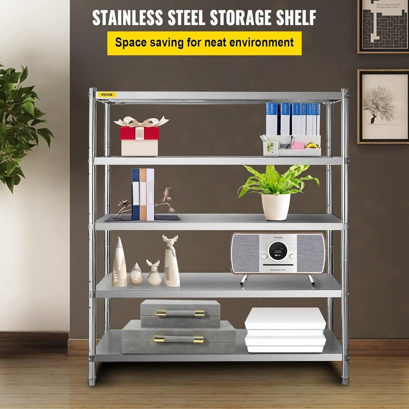 Stainless Steel Shelving 60x18.5 Inch 5 Tier Adjustable Shelf Storage Unit Heavy Duty Shelving Storage 330lb Per Shelf