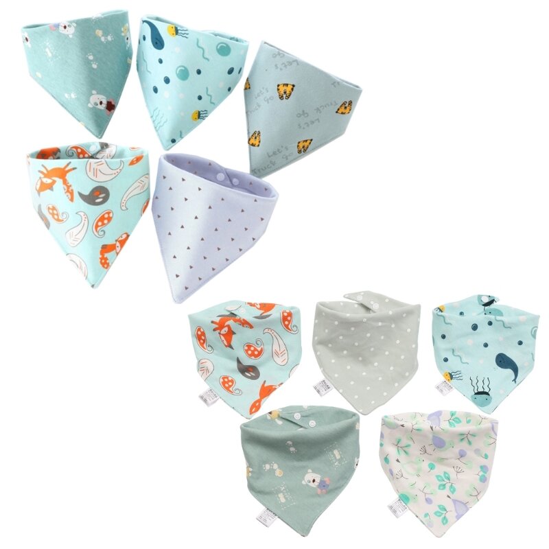 5 Pcs Baby Feeding Drool Bibs Saliva Towel Soft Cotton for Triangle Scarves Band