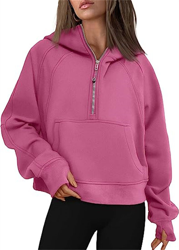 Scuba Half Zip Fleece Hoodie Quente para Mulheres, Loose Fitness Yoga Suit, Camisolas Esportivas, Workout Sportswear, Tops