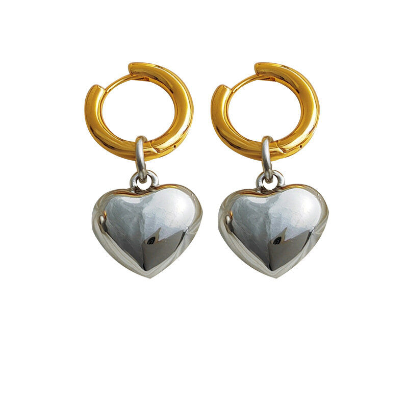 Dichiarazione minimalista oro argento colore misto cuore solido ciondolo orecchini a cerchio stile coreano gioielli di moda