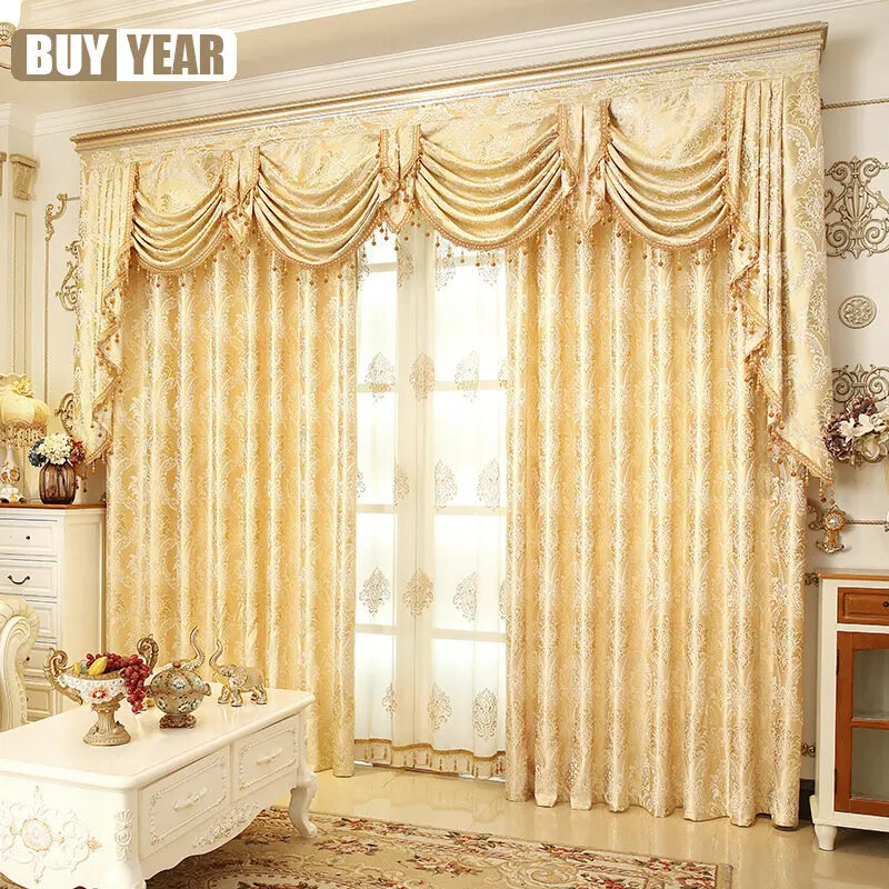 European Gold Luxury Curtains for Living Room Curtains for Bedroom Windows Encrypted Wire Jacquard Home Decor Blackout Custom