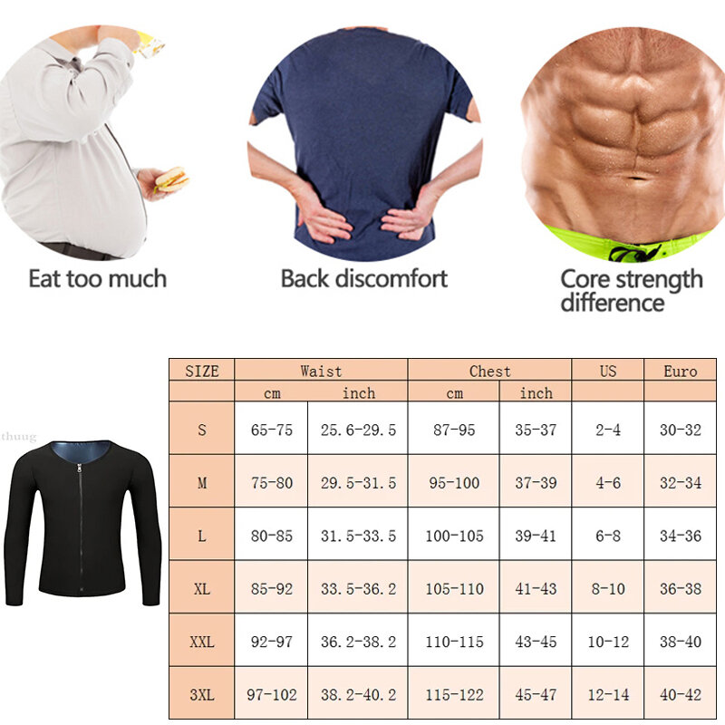 Aiithuug Sauna Suit for Men Sweat Sauna Jacket Long Sleeve Workout Zipper Sweat Top Gym Fitness Sauna Shirt Workout Body Shaper