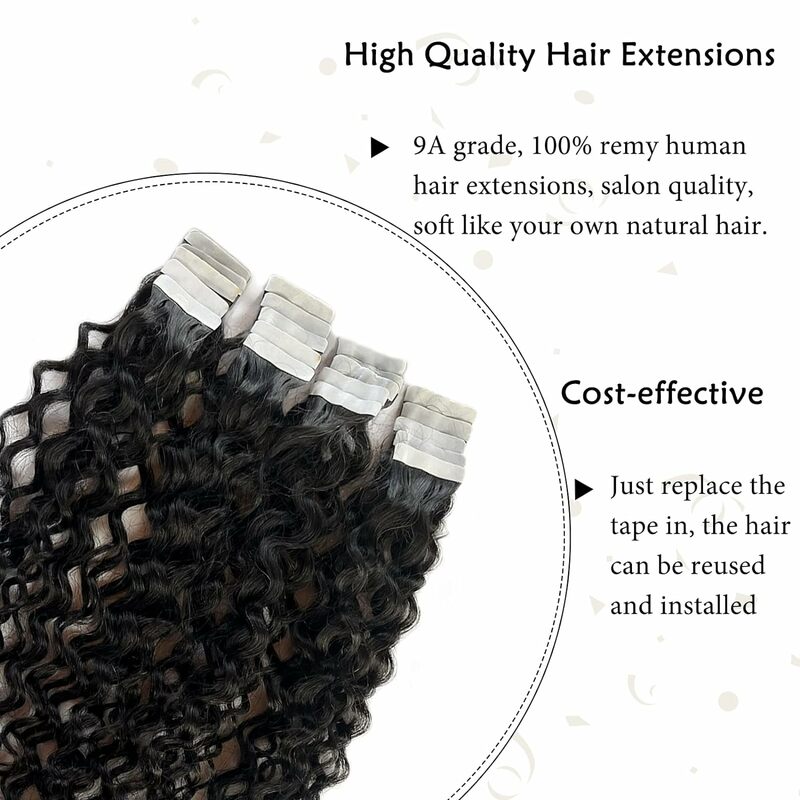 Pita gelombang hitam dalam ekstensi rambut manusia alami hitam Brasil pita pakan kulit dalam rambut manusia keriting 20 buah untuk Salon