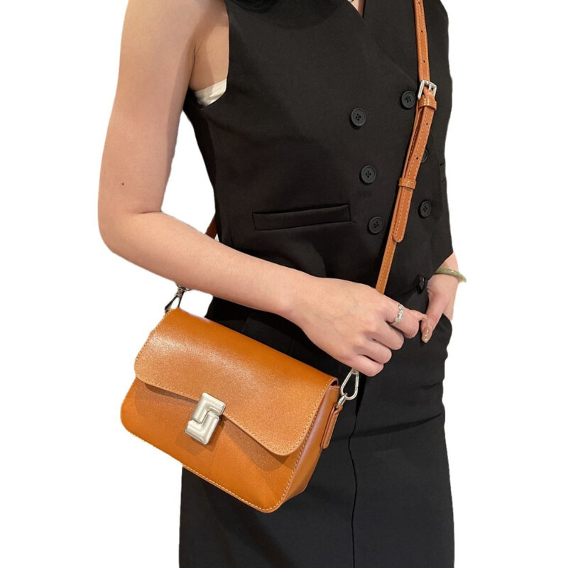 New Leather Fashion Women's Bag Single Shoulder Bun Top Layer Plant Tanned Cow Leather High-grade Tofu Bag Exquisite Crossbody