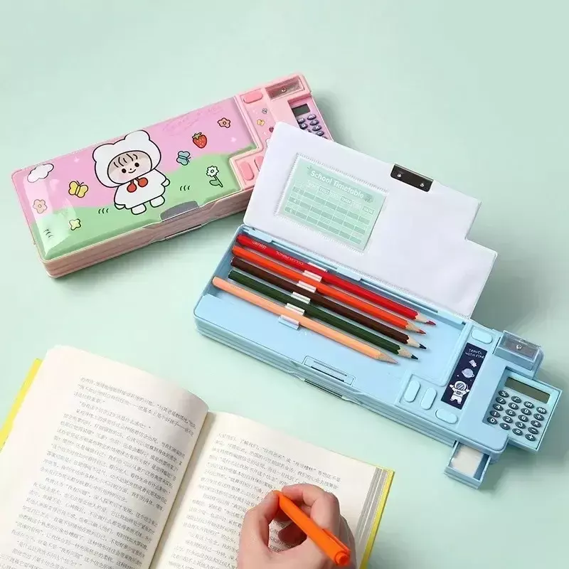 Taille-crayon magnétique double face pour calculatrice, boîte de papeterie en plastique multifonctionnelle créative pour les élèves du primaire