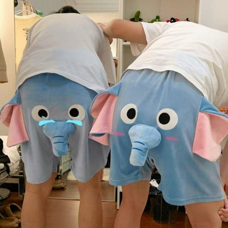 Pyjama Shorts 3D Ears Trunk Cartoon Lovely Elephant Loose Casual Plush Sleepwear Men Women Shot/Long Pants Homewear