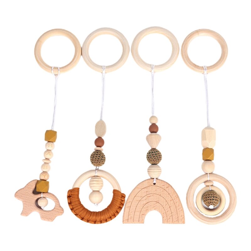 for Play Gym Frame Activity Hanging Pendants Fitness Rack Decorations Stroller Ornaments Rattle for Newborn Wooden Teeth
