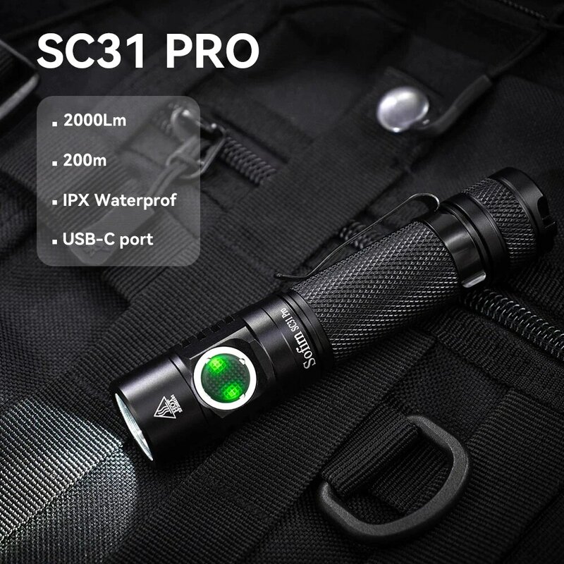 Sofirn SC31 Pro LED Flashlight Powerful Rechargeable 18650 Torch USB C SST40 2000LM Anduril Outdoor Tactical Flashlight