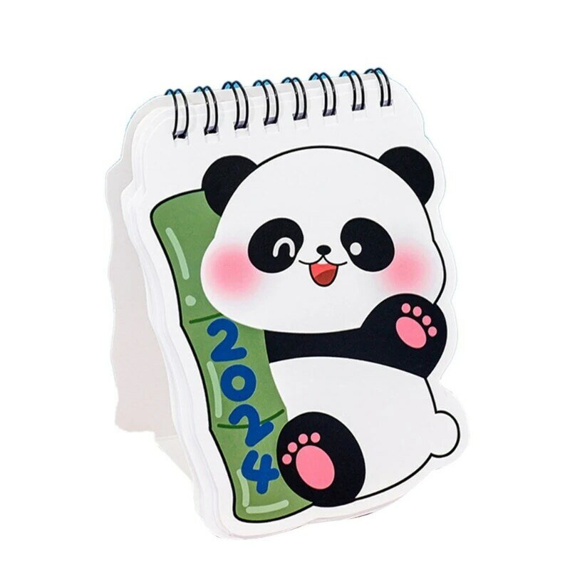 K1AA 2024 Tischkalender, stehender Flip-Desktop-Kalender mit Pandas-Muster für Zuhause