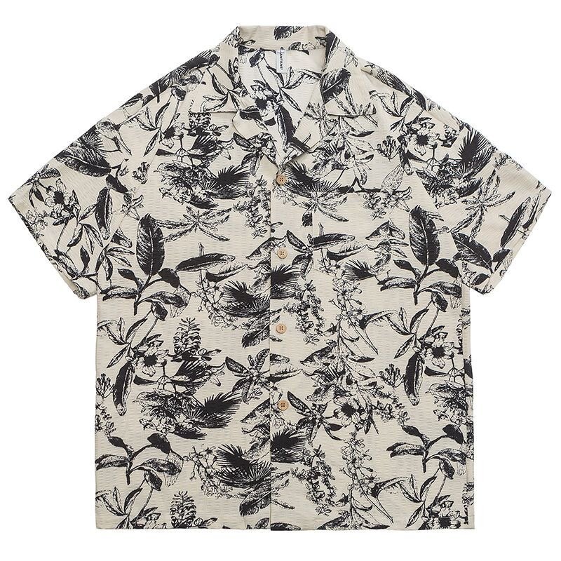 Oversized Retro Bloemenprint Shirt Met Korte Mouwen, Losse Casual Voor Heren, Katoenen Herenkleding En Veelzijdige Overhemden