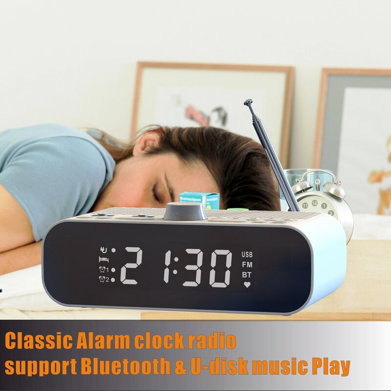 Radio-réveil FM avec Bluetooth, Streaming Play, Écran LED, Touriste, Réveil, Haut-parleur Hi-Fi, Woofer, 1500mAh