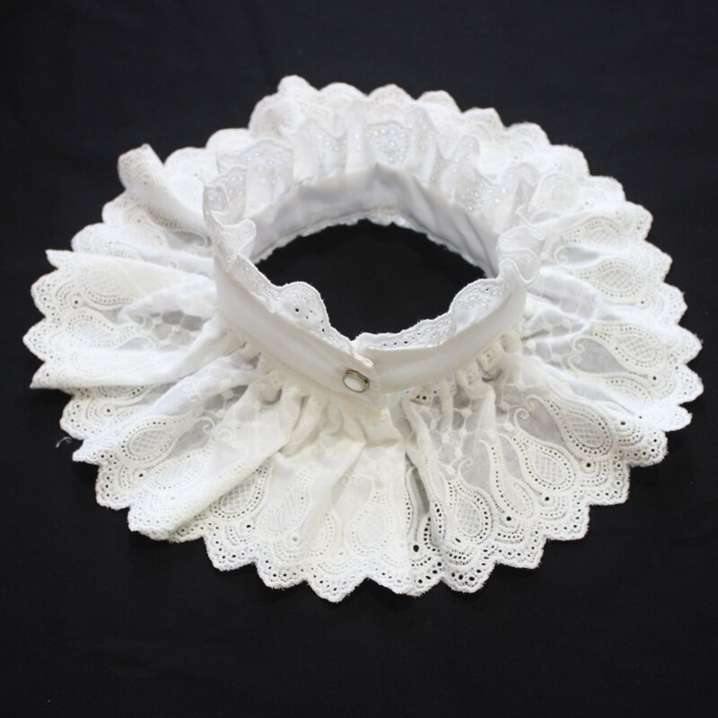 Feminino vintage bordado paisley xale babados suporte colar falso vitoriano steampunk cachecol branco meia camisa da gota