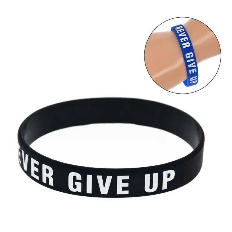 Motivational Silicone Wristband Never Give Up Colored Lettering Inspirational Bracelet Elastic Sports Rubber Band Gifts