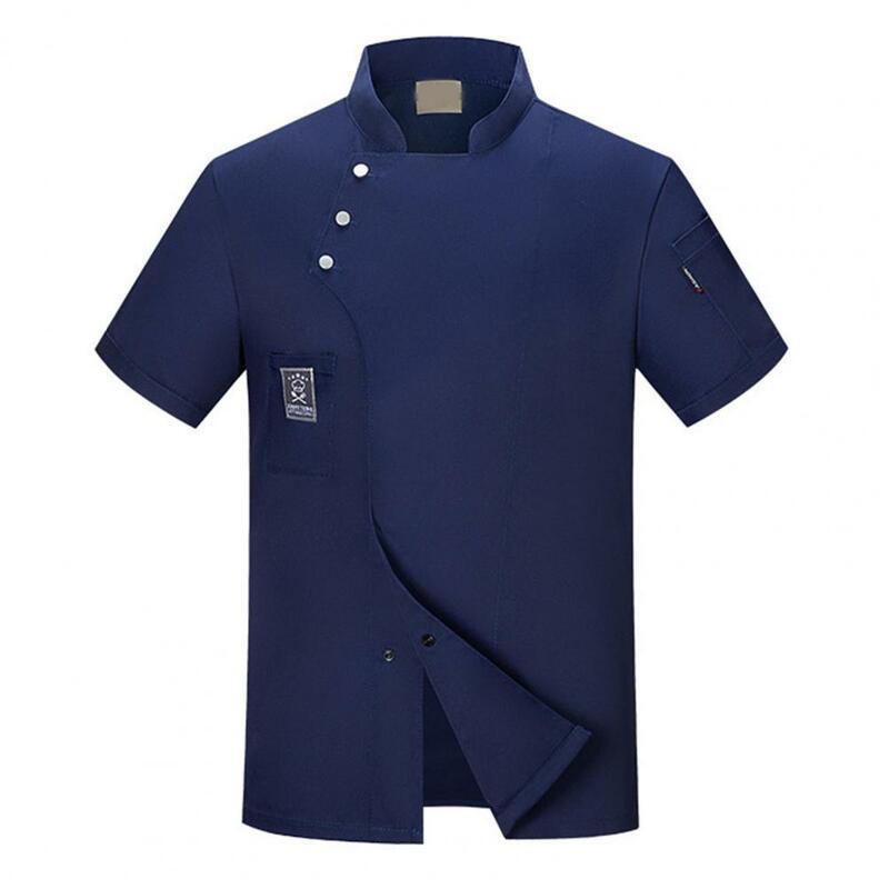 셰프 탑 반팔 단색 포켓 버클 유니섹스 케이터링 작업복, 베이커리 레스토랑 셰프 유니폼, 주방 의류