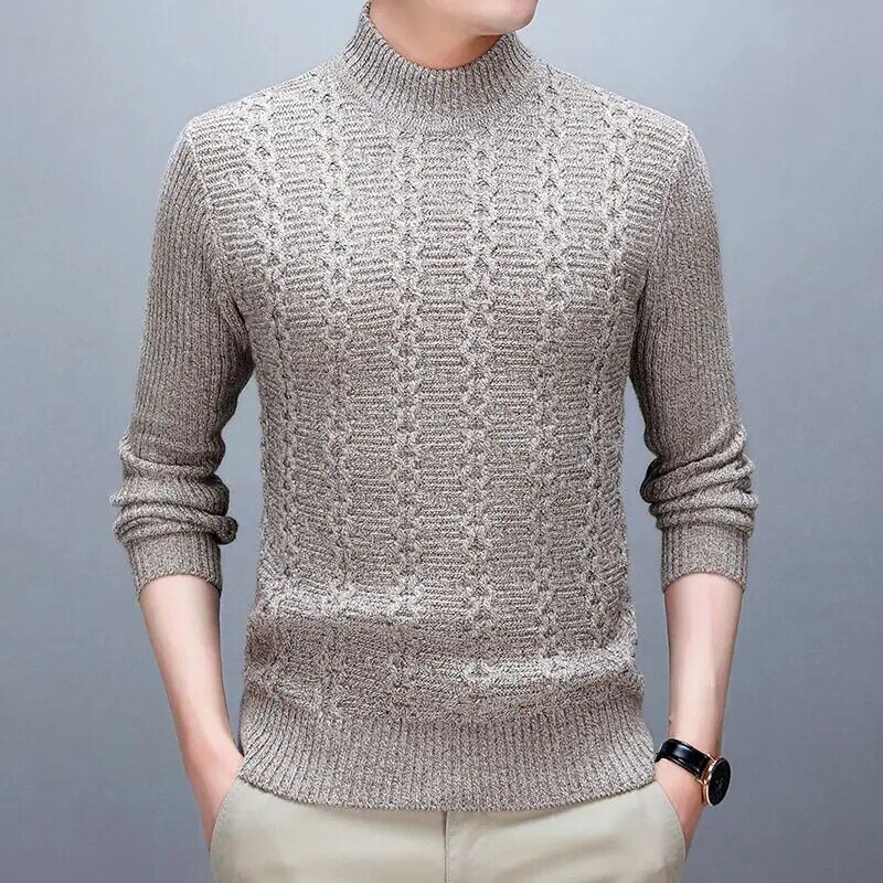 Autumn Winter Men Thicken Mock Neck Sweaters Korean New Fashion Casual Long Sleeve Male Clothes Slim Bottoming Knitted Pullovers