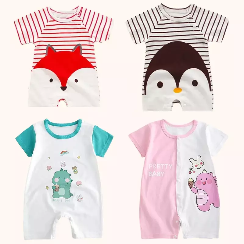 Одежда для новорожденных; Одежда для маленьких мальчиков и девочек; Хлопковое боди; Летняя Детский комбинезон ребенок одежда для сна с короткими рукавами