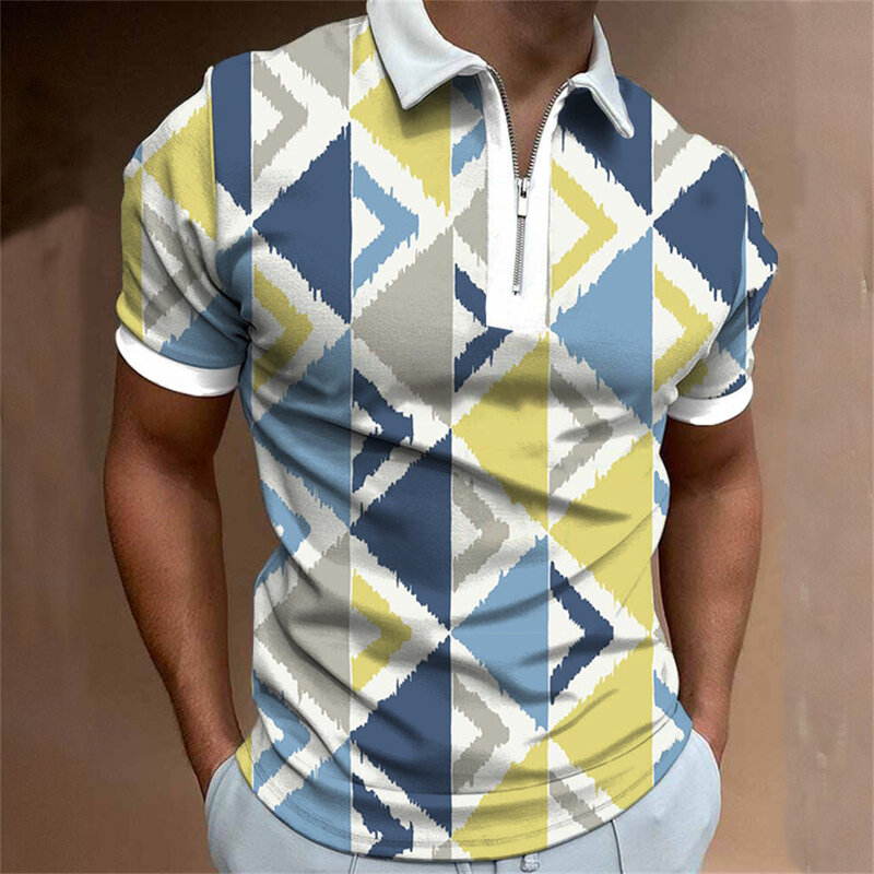 Мужская Летняя модная индивидуальная рубашка-поло на молнии с цифровым принтом