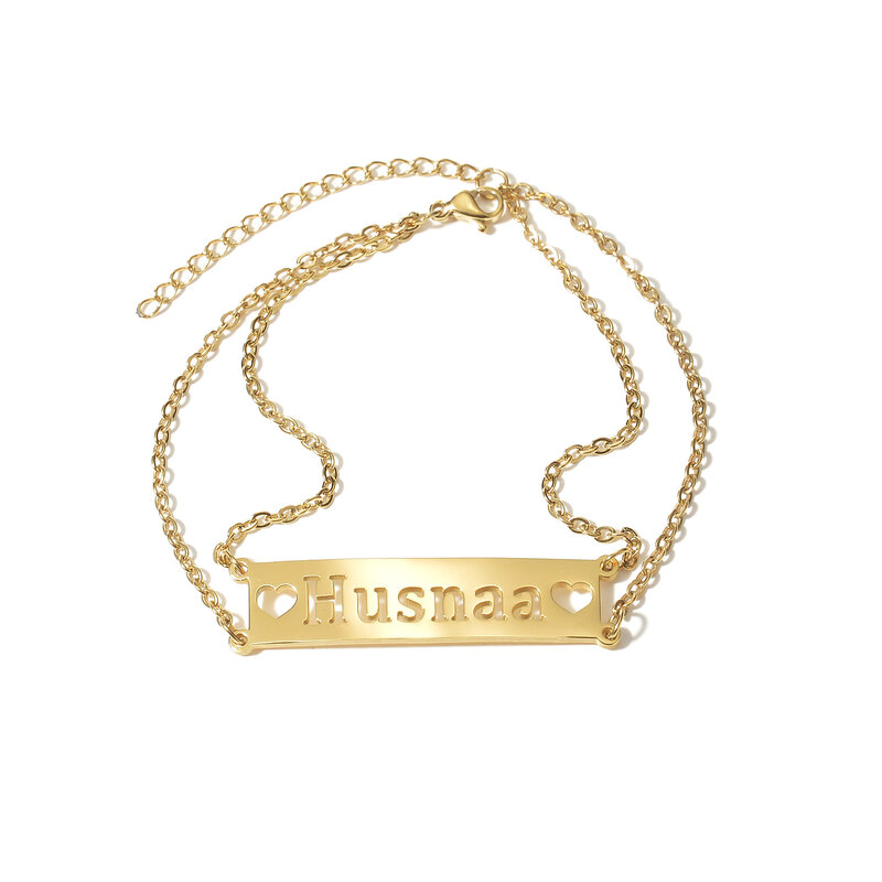 Akizoom-Customized Name Double Layer Hollow Heart Bracelet para Mulheres, Jóias De Aço Inoxidável, Cor Do Ouro, Presentes De Aniversário