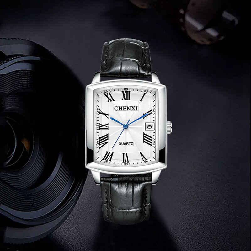 Chenxi Lover 'S Horloges Luxe Lederen Band Vierkante Horloge Mannen Vrouwen Mode Eenvoudige Quartz Polshorloge Paar Horloge Gratis Verzending