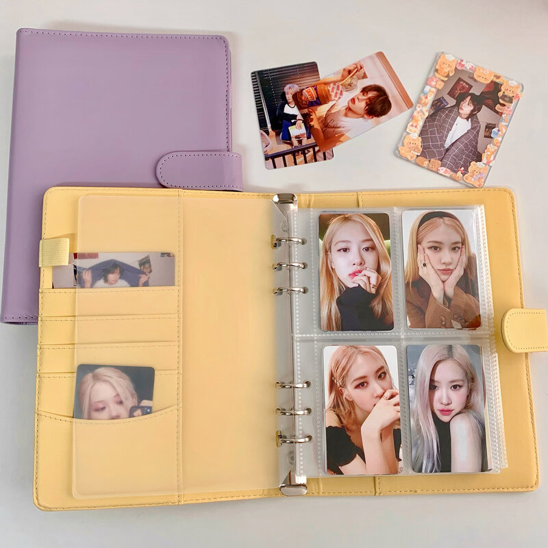 PU Leather Candy Color Binder para Photocards, bonito álbum de Kpop ídolo de folhas soltas, livro de armazenamento de fotos, capa do jornal, papelaria escolar, A5