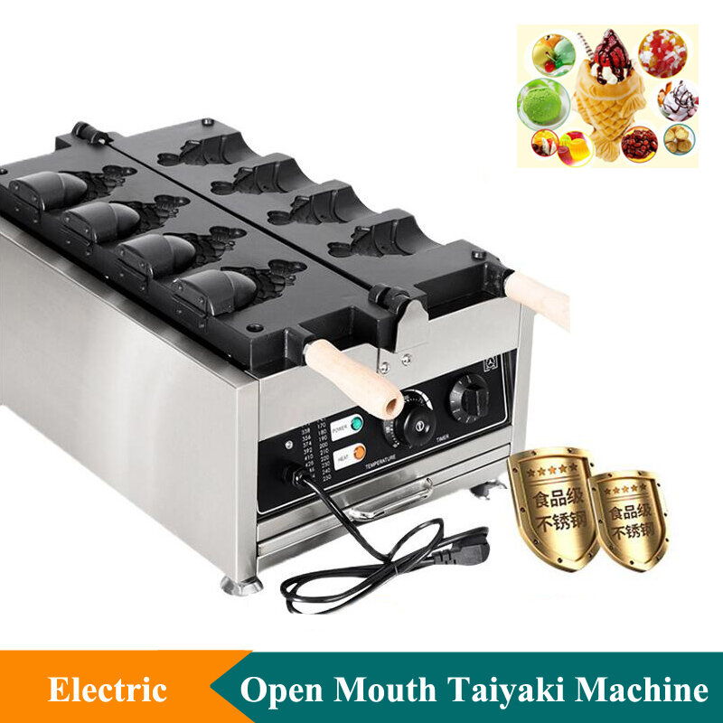 Elétrica Boca Aberta Peixe Forma Máquina De Waffle, Sorvete De Enchimento, Pão, Fabricante De Taiyaki Coreano