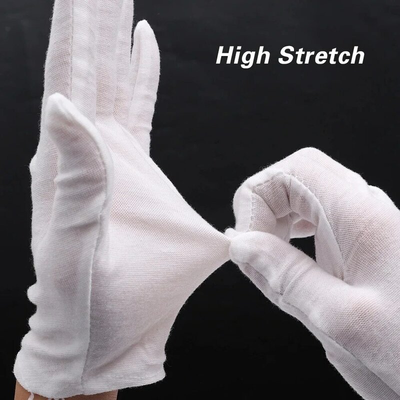 ถุงมือทำงานผ้าคอตตอนสีขาว10ชิ้นสำหรับเช็ดมือแห้งถุงมือสปาถุงมืออุปกรณ์ทำความสะอาดบ้านสูงพิธีการ