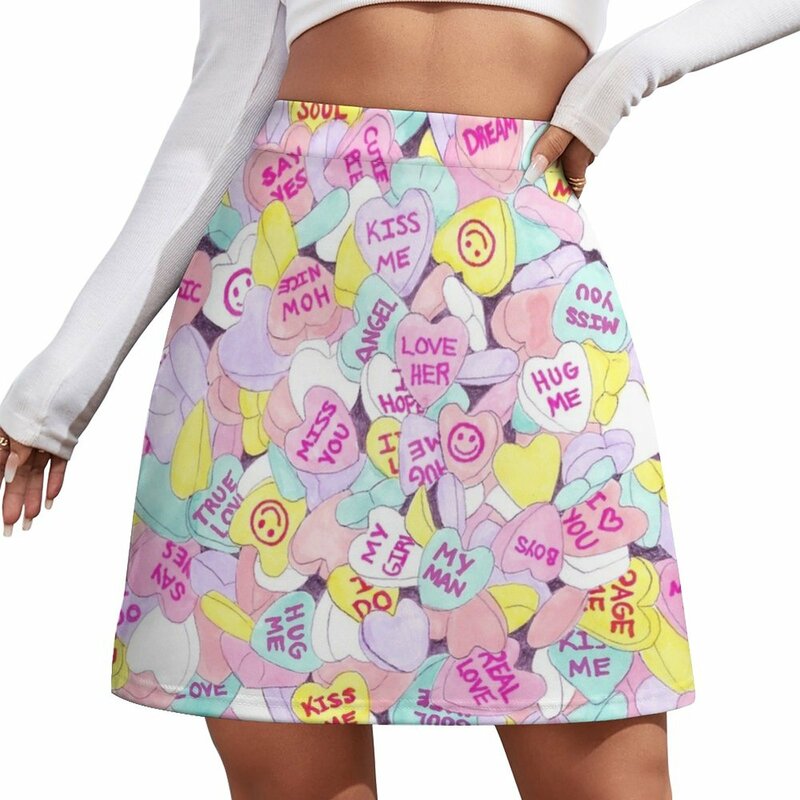 Minifalda de mezclilla con corazones dulces para mujer, ropa vintage de los 90, inspirado en corazones dulces
