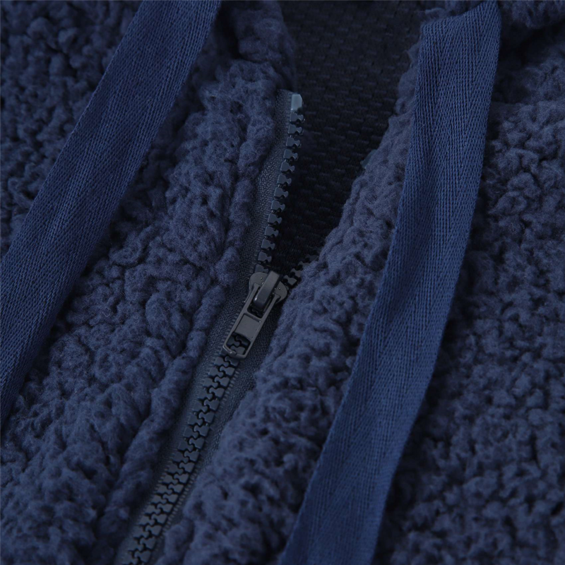 여성용 캐주얼 코트 패션 루즈 컬러 블로킹 모자, 두꺼운 플리스 헤어, 넥라인 포켓 재킷, XXXL 네이비 블루