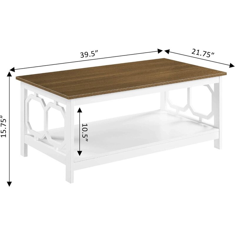 Table basse Omega, plateau en bois flotté/cadre blanc